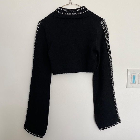 ZARA Black Exposed knit cropped sweater with bell sleeves - Picture 6 of 6